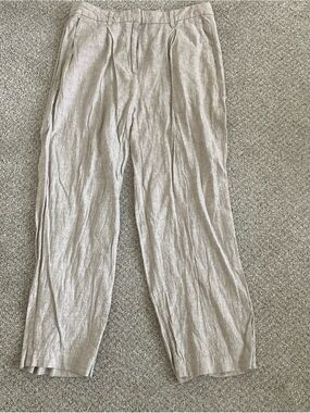 Linen Blend Pants Old Navy Wide Leg Pockets Beige Sz L Elastic Waist